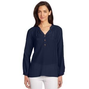 Lilly Pulitzer Navy Blue Long Sleeve Shirt Cotton Blouse Women's size Medium